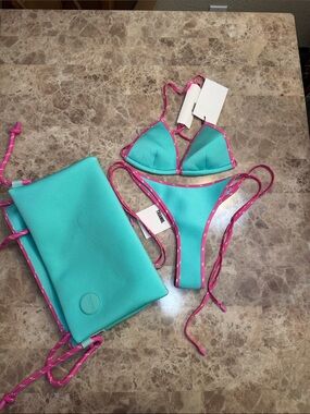 triangl swimwear Teal Bikini with Hot Pink Trim